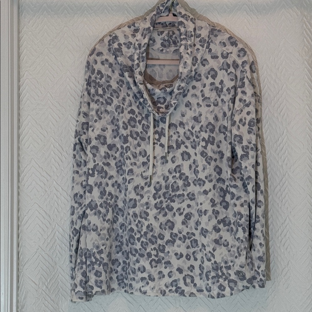 Calvin Klein Cream and Gray Leopard Print Cowl Neck Sweater
